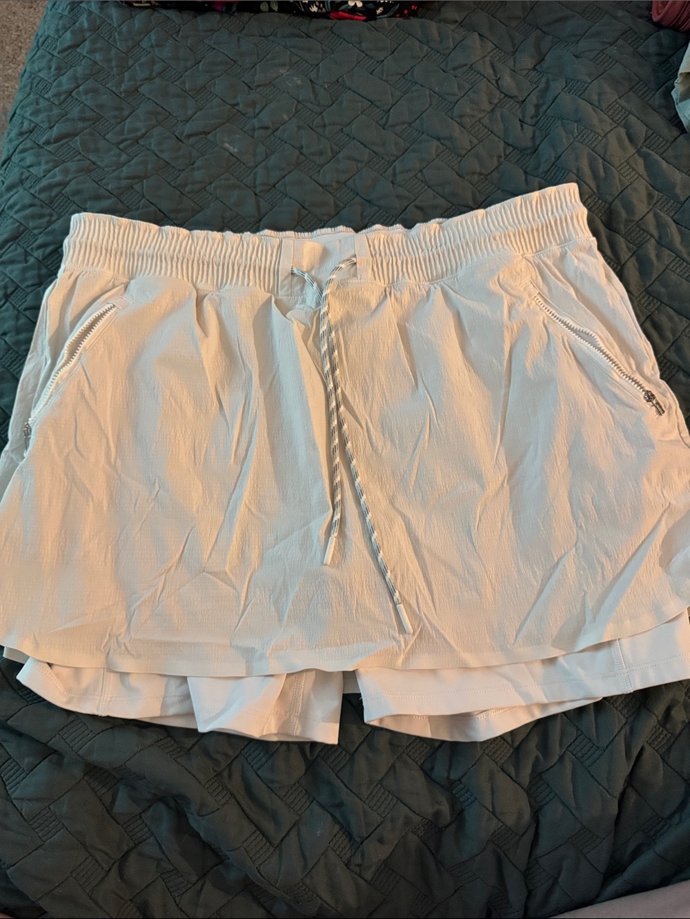 Athleta White Drawstring Skort with Zipper Pockets